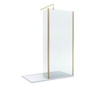 Balterley 8mm Glass Wetroom Screen, Return Brushed Brass & Tray 1400 x 800mm in Metallics Balterley Metallics