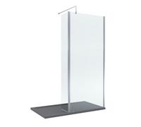 Balterley 8mm Glass Walk In Wetroom Screen And Hinged Return Screen With Chrome Profile And Grey Shower Tray - 1400 X 700mm