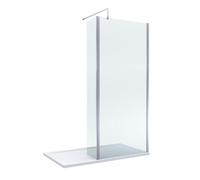 8mm Glass Walk In Wetroom Screen and Hinged Return Screen with Chrome Profile and Shower Tray - 1400 x 700mm