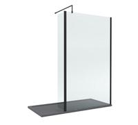 Balterley 8mm Glass Walk In Wetroom Screen And Hinged Return Screen With Matt Black Profile And Grey Shower Tray - 1700 X 700mm