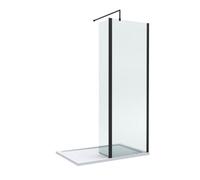Balterley 8mm Glass Walk In Wetroom Screen And Hinged Return Screen With Matt Black Profile And Shower Tray - 1200 X 700mm
