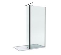 8mm Glass Walk In Wetroom Screen and Hinged Return Screen with Matt Black Profile and Shower Tray - 1400 x 900mm
