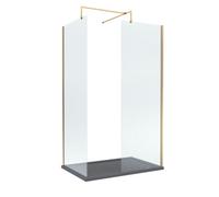 Balterley 8mm Glass Walk In Wetroom Screens With Brushed Brass Profile And Slate Grey Shower Tray - 1200 X 700mm