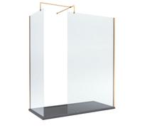 Balterley 8mm Glass Walk In Wetroom Screens With Brushed Brass Profile And Slate Grey Shower Tray - 1700 X 700mm