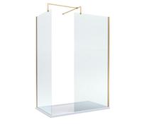 Balterley 8mm Glass Walk In Wetroom Screens With Brushed Brass Profile And White Shower Tray - 1400 X 800mm