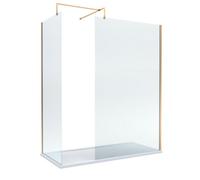 8mm Glass Walk In Wetroom Screens with Brushed Brass Profile and White Shower Tray - 1700 x 900mm