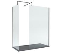 8mm Glass Walk In Wetroom Screens with Matt Black Profile and Slate Grey Shower Tray - 1700 x 800mm