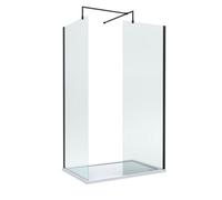 Balterley 8mm Glass Walk In Wetroom Screens With Matt Black Profile And White Shower Tray - 1200 X 800mm