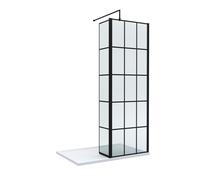 8mm Glass Walk In Wetroom Screen and Hinged Return Screen with Black Framed Design and Shower Tray - 1200 x 900mm