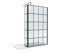 8mm Glass Walk In Wetroom Screen and Hinged Return Screen with Black Framed Design and Shower Tray - 1700 x 700mm