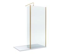 Balterley 8mm Glass Wetroom Screen, Return Brushed Brass & Tray 1400 x 800mm in Metallics Balterley Metallics