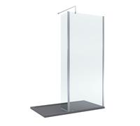 8mm Glass Walk In Wetroom Screen and Hinged Return Screen with Chrome Profile and Grey Shower Tray - 1400 x 900mm