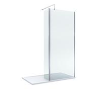 8mm Glass Walk In Wetroom Screen and Hinged Return Screen with Chrome Profile and Shower Tray - 1400 x 800mm