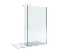 8mm Glass Walk In Wetroom Screen and Hinged Return Screen with Chrome Profile and Shower Tray - 1700 x 700mm