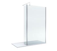 8mm Glass Walk In Wetroom Screen and Hinged Return Screen with Chrome Profile and Shower Tray - 1700 x 800mm