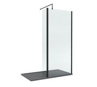 8mm Glass Wetroom Screen, Return Matt Black and Grey Tray 1400 x 800mm Balterley Grey One Size