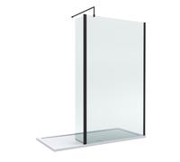 8mm Glass Walk In Wetroom Screen and Hinged Return Screen with Matt Black Profile and Shower Tray - 1700 x 800mm
