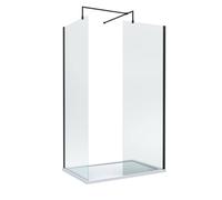 8mm Glass Walk In Wetroom Screens with Matt Black Profile and White Shower Tray - 1200 x 900mm