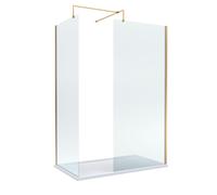 8mm Glass Wetroom Screens Brushed Brass Profile and Tray 1400 x 700mm Balterley White One Size