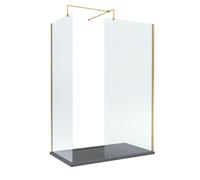 8mm Glass Walk In Wetroom Screens with Brushed Brass Profile and Slate Grey Shower Tray - 1400 x 800mm
