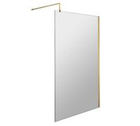 Balterley Wetroom Shower Screen with Support Bar, Glass Shower Screen for Wet Room and Bathroom, 8mm Toughened Safety Glass Screens, Reversible Wetroom Screens - 1000 x 1850mm (Brushed Brass)