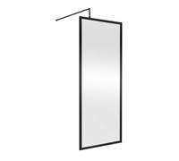 8mm Toughened Safety Glass Wetroom Screen & Support Bar, 800mm - Black