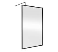 8mm Toughened Safety Glass Wetroom Screen & Support Bar, 1200mm - Black