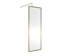 8mm Toughened Safety Glass Wetroom Screen & Support Bar, 700mm - Brushed Brass