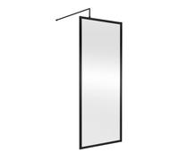 8mm Toughened Safety Glass Wetroom Screen & Support Bar, 800mm - Black