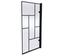 Abstract Modern Square Framed 8mm Toughened Safety Glass Reversible Hinged Shower Bath Screen - Black