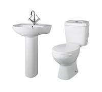 Balterley Adley Bathroom Suite Close Coupled Toilet With Dual Flush Soft Close Seat & 550mm Full Pedestal Basin Set