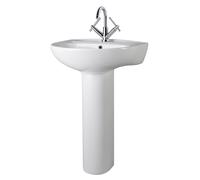 Balterley 550mm Bathroom Sink, Full Pedestal Ceramic Round Bowl Bathroom Wash Basin Sink with Overflow, 1 Tap Hole, Floor Standing Basin Sinks for Cloakroom - 550 x 475 x 840mm (White)