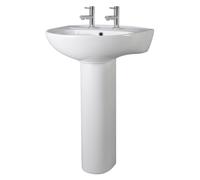 Balterley 550mm Bathroom Sink, Full Pedestal Ceramic Round Bowl Bathroom Wash Basin Sink with Overflow, 2 Tap Hole, Floor Standing Basin Sinks for Cloakroom - 550 x 475 x 840mm (White)