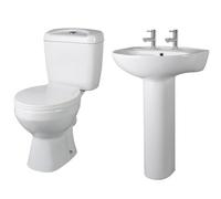 Adley Round Ceramic Bathroom Bundle with Toilet Pan, Cistern, Seat, 2 Tap Hole 550mm Basin & Full Pedestal - Balterley