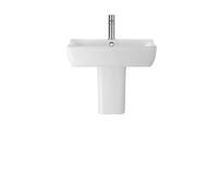 Balterley Alba 1 Tap Hole Soft Square Ceramic Basin & Semi Pedestal, Modern Wall Hung Bathroom Sink, 550mm