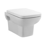 Balterley Alba Square Wall Hung Ceramic Toilet Pan & Soft Close & Seat, 400mm in White Balterley White