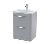 Balterley Aldershawe Contemporary Floor Standing 2 Drawer Vanity Basin Unit, Polymarble Basin, 600mm, Satin Grey