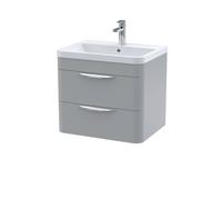 Balterley Aldershawe Contemporary Wall Hung 2 Drawer Vanity Basin Unit, Polymarble Basin, 600mm, Satin Grey