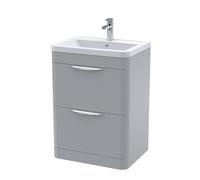 Balterley Aldershawe Contemporary Floor Standing 2 Drawer Vanity Basin Unit, Ceramic Basin, 600mm, Satin Grey