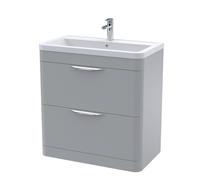 Aldershawe Contemporary Floor Standing 2 Drawer Vanity Basin Unit, Ceramic Basin, 800mm, Satin Grey