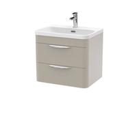 Balterley Aldershawe Contemporary Wall Hung 2 Drawer Vanity Basin Unit, Thin Edge Ceramic Basin, 600mm, Pebble Grey