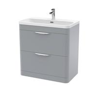 Aldershawe Contemporary Floor Standing 2 Drawer Vanity Basin Unit, Thin Edge Ceramic Basin, 800mm, Satin Grey