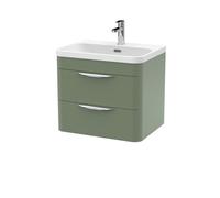 Balterley Aldershawe 600mm Wall Hung 2 Drawer Vanity With Thin-Edge Ceramic Basin - Satin Green
