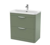 Balterley Wave 800mm Floor Standing 2 Drawer Vanity Unit with Polymarble Basin - Satin Green