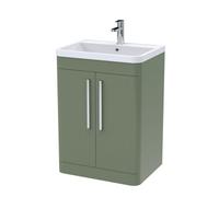 Balterley Aldershawe Contemporary Floor Standing 2 Door Bathroom Vanity Unit & Polymarble Basin, Satin Green, 600mm