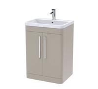 Balterley Aldershawe Contemporary Floor Standing 2 Door Vanity Basin Unit, Polymarble Basin, 600mm, Pebble Grey