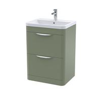 Balterley Aldershawe Contemporary Floor Standing 2 Drawer Bathroom Vanity Unit & Polymarble Basin, Satin Green, 600mm