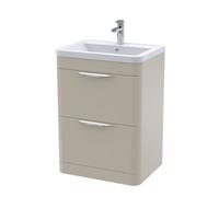 Aldershawe Contemporary Floor Standing 2 Drawer Vanity Basin Unit, Ceramic Basin, 600mm, Pebble Grey