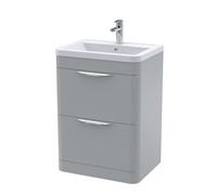 Balterley Aldershawe Contemporary Floor Standing 2 Drawer Vanity Basin Unit, Ceramic Basin, 600mm, Satin Grey