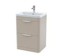 Aldershawe Contemporary Floor Standing 2 Drawer Vanity Basin Unit, Polymarble Basin, 600mm, Pebble Grey
